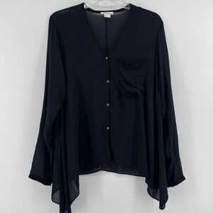Helmut Lang Blouse Womens P XS Black Sheer Viscose Asymmetrical Button Front